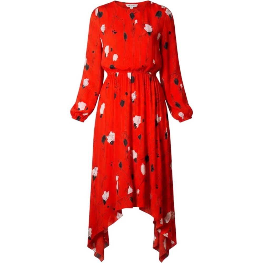HUGO Hugo Boss Silk Floral Asymmetrical Maxi Dress Red Size 4 Pockets